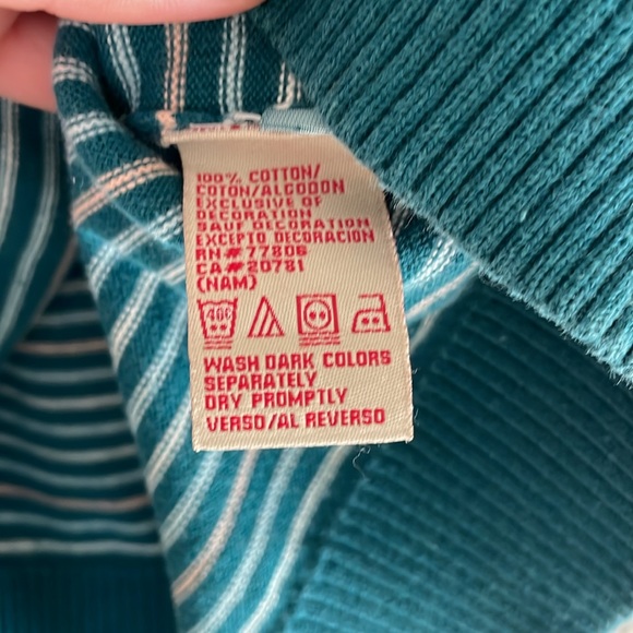 $2! 5 for $10 🔥Tommy Jeans Sweater Shirt Top Green Striped 100% Cotton Sz L - Picture 6 of 8